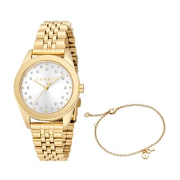 ESPRIT Women Watch, Gold Color Case, Silver Dial, Gold Color Metal Bracelet, 3 Hands, 5 ATM