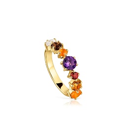 SILVER GOLD PLATED RING MULTI GEMS N14
