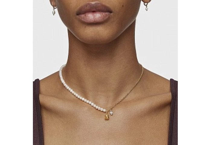 SILVER GOLD PLATED CHOKER PEARL TOPAZ