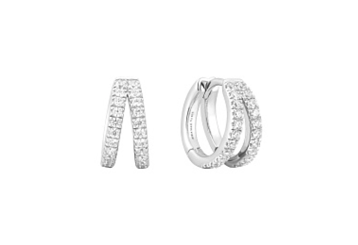 Silver Double Pavé Huggies