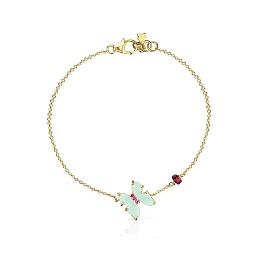 18KT GOLD BRACELET AMAZONITE RUBY GEMSTO