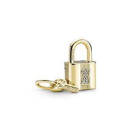 Padlock and key 14k gold-plated dangle with clear 