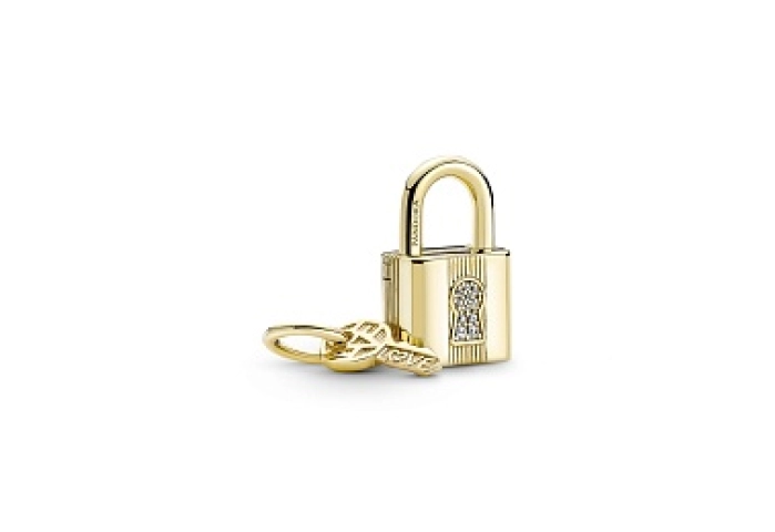 Padlock and key 14k gold-plated dangle with clear 