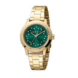 ESPRIT Women Watch, Gold Color Case, Dark Green Di