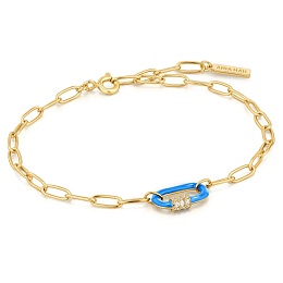 Neon Blue Enamel Carabiner Gold Bracelet