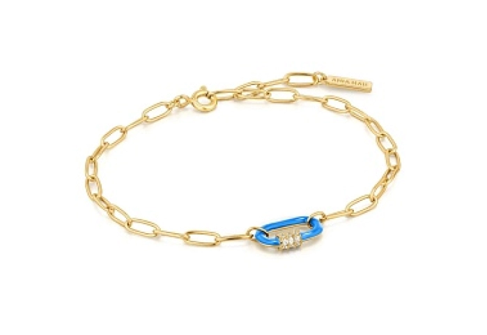 Neon Blue Enamel Carabiner Gold Bracelet