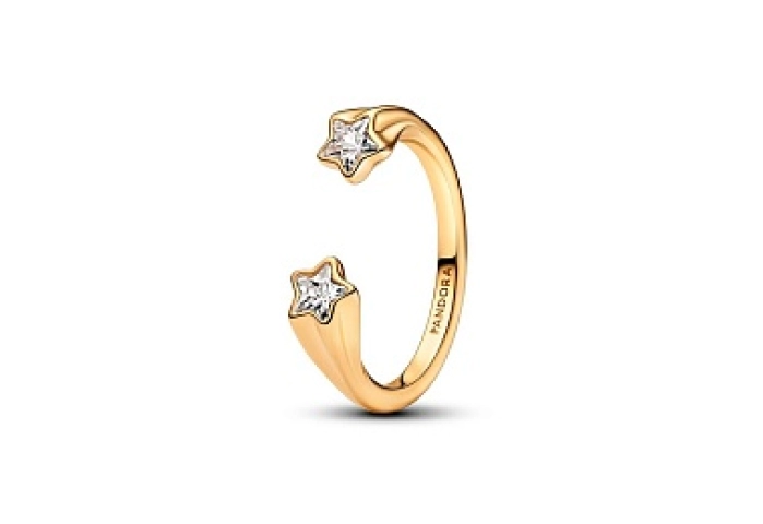 Shooting star 14k gold-plated open ring with clear