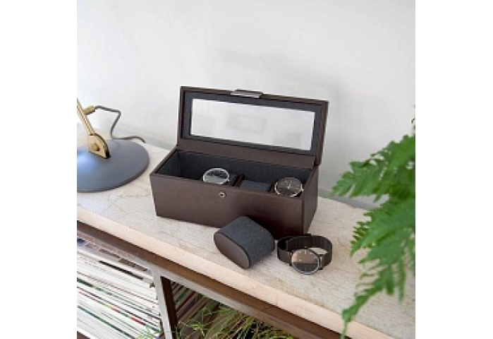 STACKERS MENS 4 PIECE WATCH BOX - BROWN
