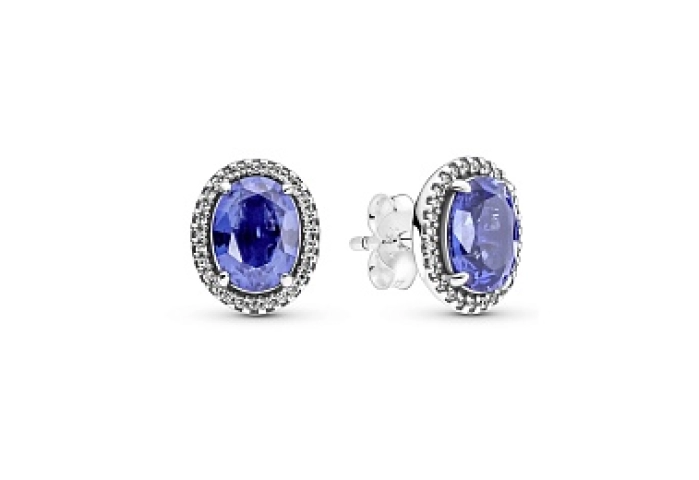 Sterling silver stud earrings with princess blue crystal and clear cubic zirconia /290040C01