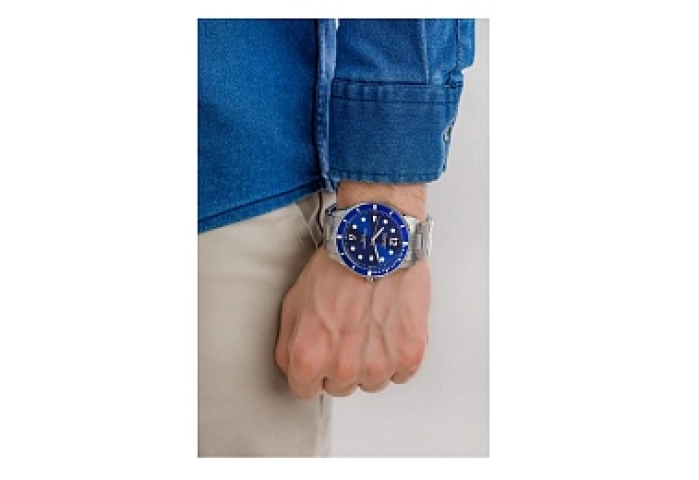 ESPRIT Men Watch, Silver Color Case, Dark Blue Dia