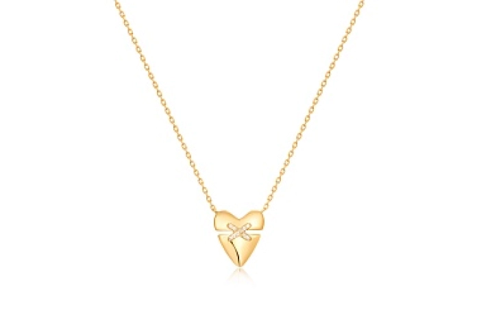 Gold Heart Kiss Pavé Necklace