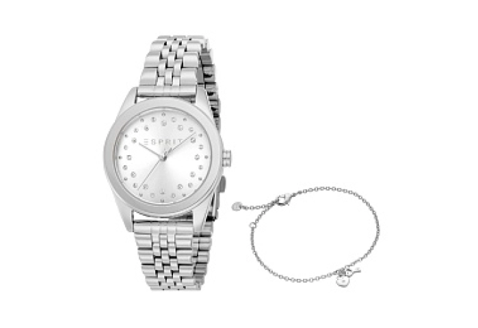 ESPRIT Women Watch, Silver Color Case, Silver Dial, Stainless Steel Metal Bracelet, 3 Hands, 5 ATM