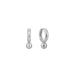 Silver Orb Drop Huggie Hoop Earrings