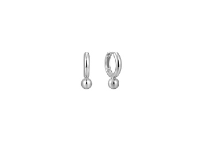 Silver Orb Drop Huggie Hoop Earrings