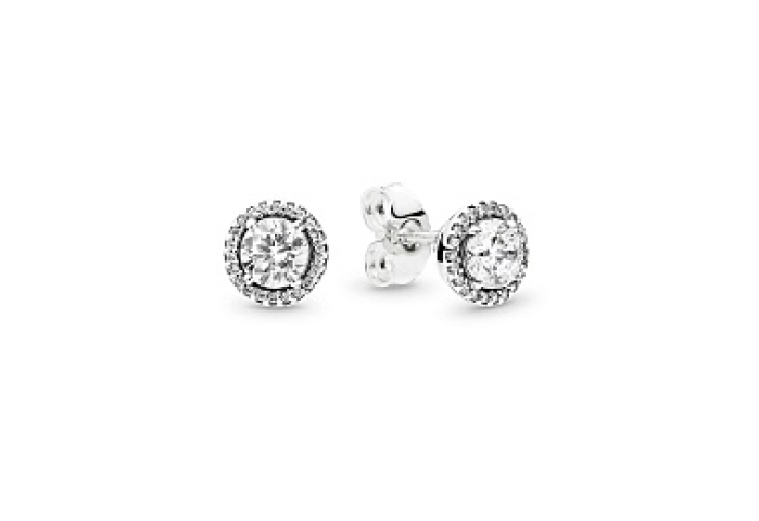 Silver stud earrings with clear cubic zirconia