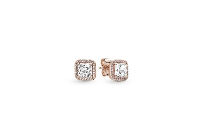 14k Rose gold-plated stud earrings with clear cubi