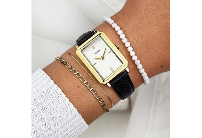 Fluette Leather Black Lizard, Gold Colour