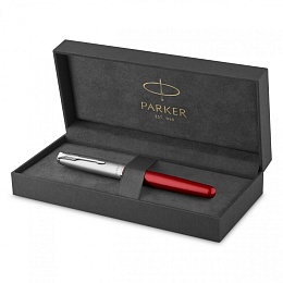 Ручка-роллер Parker &quot;Sonnet Sand Blasted Metal&Red Lacquer&quot; черная, 0,8мм, подарочная упаковка