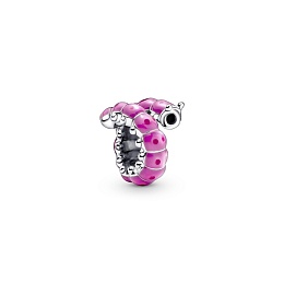 Caterpillar sterling silver charm with black crystal, pink and dark pink enamel