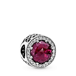 Abstract silver charm with cerise crystal and clea