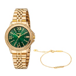 ESPRIT Women Watch, Gold Color Case, Dark Green Di