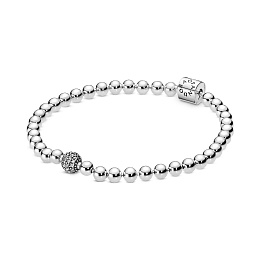 Beaded sterling silver bracelet with clearcubic zi