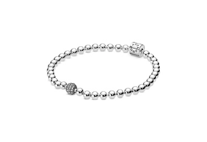 Beaded sterling silver bracelet with clear cubic z