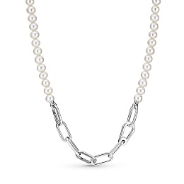 Sterling silver link necklace with whitefreshwater culturedpearl /399658C01-45