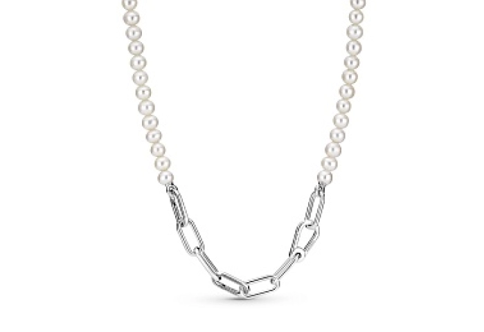 Sterling silver link necklace with white treated f