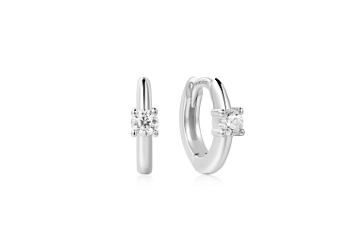 Silver Solitaire Cubic Zirconia Mini Huggies