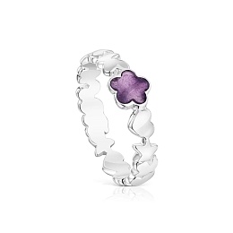 SILVER RING AMETHYST GEM FLOWER N12