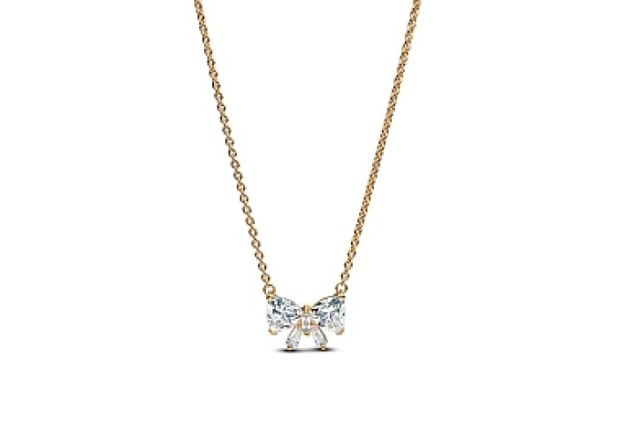 Bow 14k gold-plated collier with clear cubic zirco
