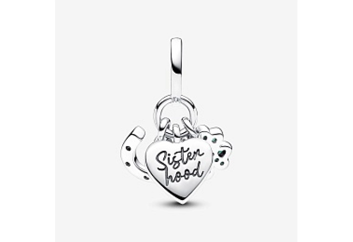 Clover, heart and horseshoe sterling silver dangle