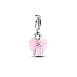 Mom heart sterling silver dangle with pink lab-cre