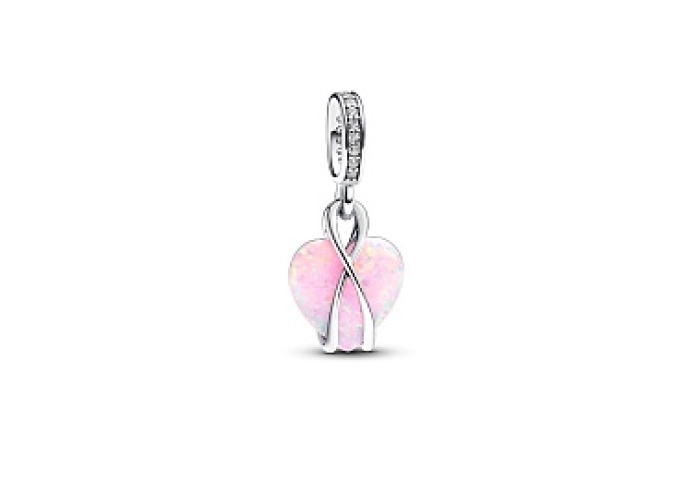 Mom heart sterling silver dangle with pink lab-cre