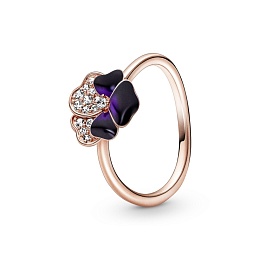 Pansy 14k rose gold-plated ring with clear cubic zirconia and shaded blue and violet  enamel