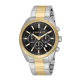 ESPRIT Men Watch, Two Tone Silver & Gold Color Case, Black Dial, Two Tone Silver & Gold Color Metal 