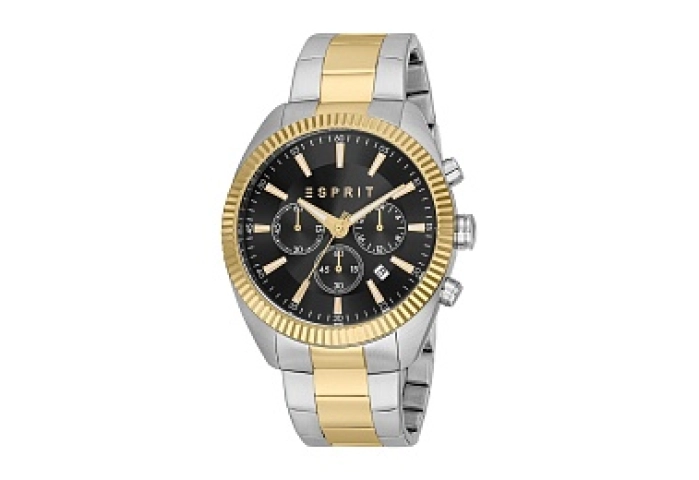 ESPRIT Men Watch, Two Tone Silver & Gold Color Case, Black Dial, Two Tone Silver & Gold Color Metal 