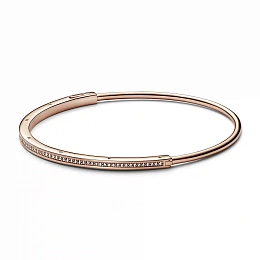 Pandora logo 14k rose gold-plated bangle with clear cubic zirconia