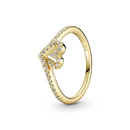 Heart and wishbone 14k gold-plated ring with clear