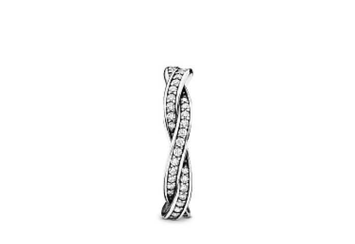 Braided pave silver ring with cubic zirconia