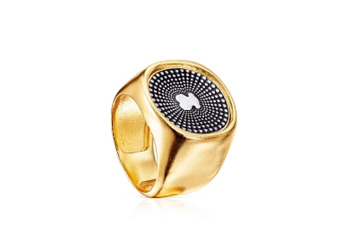 SILVER GOLD PLATED RING ENAMELED 19MM N12