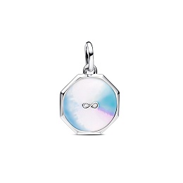 Infinity sterling silver medallion with white, blue, pink and purple enamel