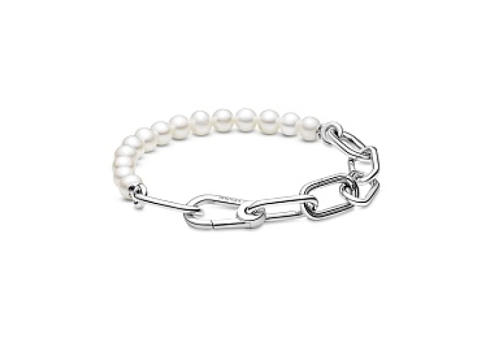 Sterling silver link bracelet with whitefreshwater culturedpearl /599694C01-3