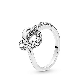Knotted heart silver ring with clear cubic zirconi