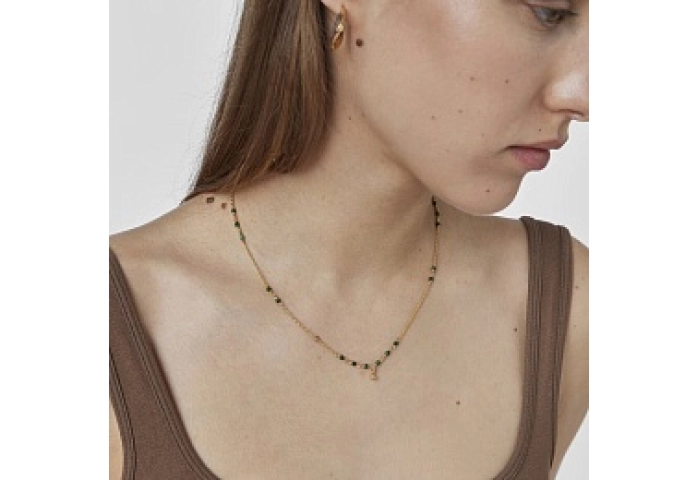 SILVER GOLDPLATED CHOKER MALACHITE 45CM