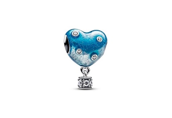 Heart hot air balloon sterling silver charm with c