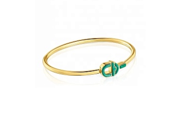 SILVER GOLDPLATED BANGLE BRC GREEN ENAMEL