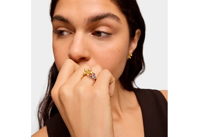 SILVER GOLD PLATED RING FLOWER GEM 12MM