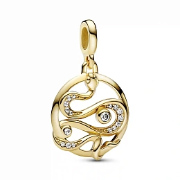 Snake 14k gold-plated medallion with clear cubic zirconia